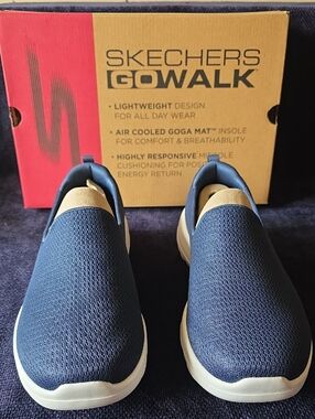 Skechers Slip-On Walking Shoes in Navy and Tan